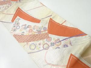 アンティーク　扇に草花模様織出し袋帯（材料）